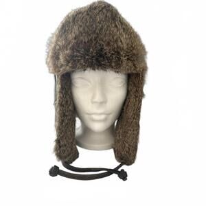 VTG Crowncap For Paul Loinburd Brown Genuine Leather Rabbit Fur Trapper Hat - M